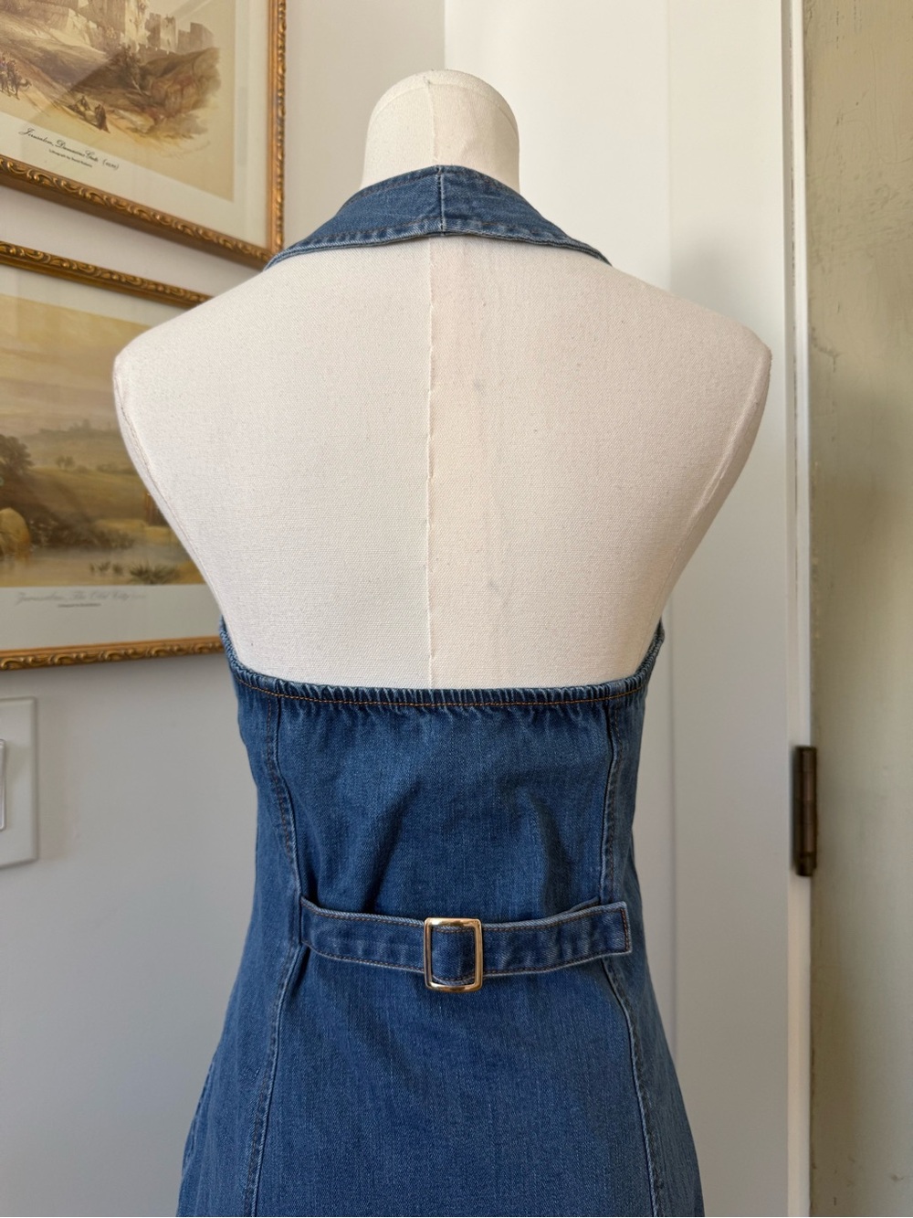 NWT Commense Cotton Denim Midi Halter Button Down Dress - Picture 7 of 8